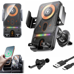 Support Intelligent 2 en 1 pour téléphone Portable avec Rotation Automatique et Chargeur sans Fil, 15W Qi Chargeur Induction Voi