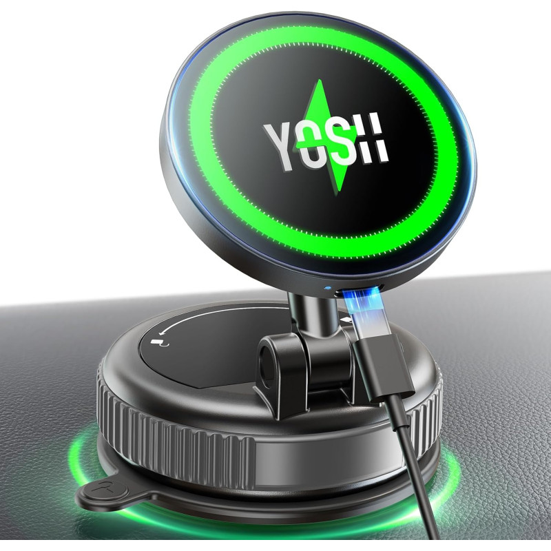 YOSH 15W Support Telephone Voiture Induction, Ventouse à Vide, Chargeur Voiture pour Magsafe Compatible avec iPhone 17-12 Series
