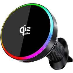Chargeur de voiture magnétique sans fil 25 W avec lumière RVB, charge rapide, support de téléphone avec ventilateur de refroidis
