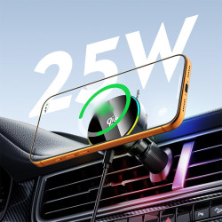 Chargeur de voiture magnétique sans fil 25 W avec lumière RVB, charge rapide, support de téléphone avec ventilateur de refroidis