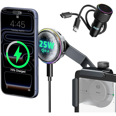 CloudValley Qi2.2 Support de téléphone sans fil 25 W pour Tesla Model Y/3, support de voiture magnétique réglable avec ventilate