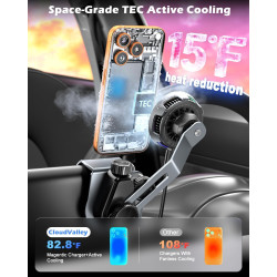 CloudValley Qi2.2 Support de téléphone sans fil 25 W pour Tesla Model Y/3, support de voiture magnétique réglable avec ventilate