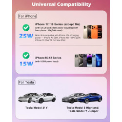 CloudValley Qi2.2 Support de téléphone sans fil 25 W pour Tesla Model Y/3, support de voiture magnétique réglable avec ventilate