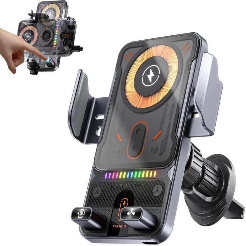 Support Intelligent 2 en 1 pour téléphone Portable avec Rotation Automatique et Chargeur sans Fil, 15W Qi Chargeur Induction Voi