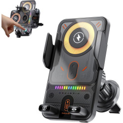 Support Intelligent 2 en 1 pour téléphone Portable avec Rotation Automatique et Chargeur sans Fil, 15W Qi Chargeur Induction Voi
