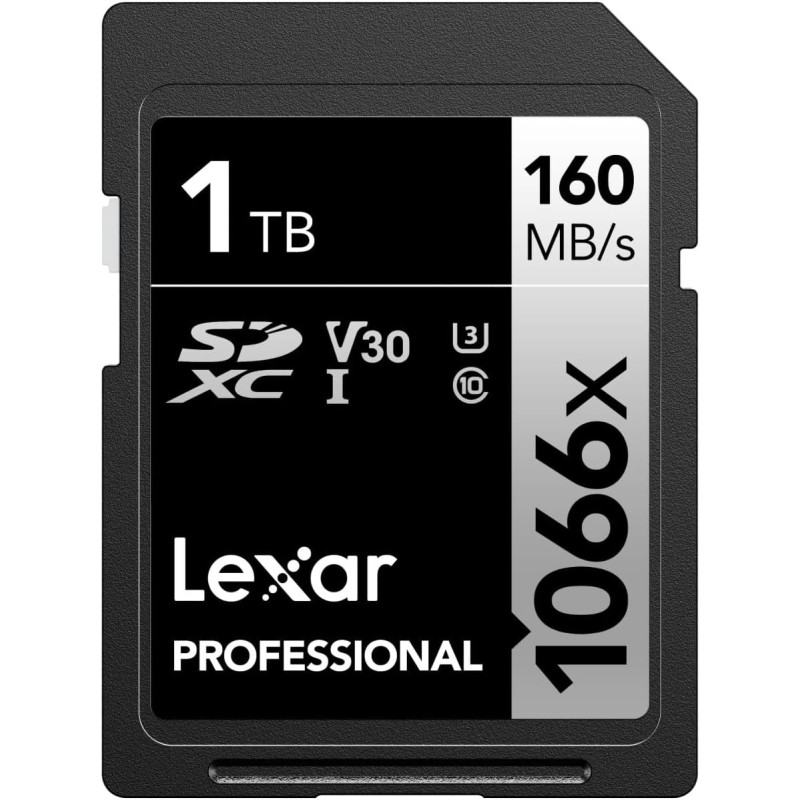 Lexar Carte SD Professionnelle 1066x 1 to, SDXC UHS-I jusqu'à 160 Mo/s en Lecture, Carte mémoire SD V30/U3/C10 pour appareils Ph