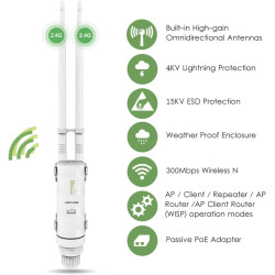 Repeteur WiFi Exterieur Puissant avec Antenne WiFi Longue Portée - Amplificateur Wavlink N300 2.4G- Outdoor Poe Répéteur WiFi Ex