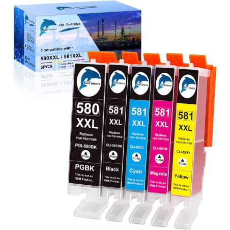 GoToners Cartouches d'encre XXL compatibles avec Canon 580 581 PGI-580 CLI-581 pour Canon Pixma 540 et 541 575 et 576 (580XXL/58