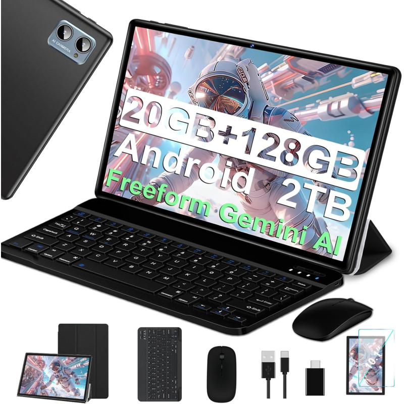 Tablette 10 pouces android octa core avec 20go ram + 128go rom (2to tf) | 5g + 2.4g wifi | fhd | gms | bleutooth 5.0 | 8mp + 5mp