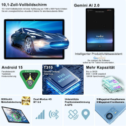 2026 Tablette Android 15 30Go RAM+128Go ROM + TF 2To 10 Pouces,Gemini AI,Octo-Core, 8000mAh,GPS,Corps intégré en métal, 5MP+8MP,