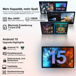 2026 Tablette Android 15 30Go RAM+128Go ROM + TF 2To 10 Pouces,Gemini AI,Octo-Core, 8000mAh,GPS,Corps intégré en métal, 5MP+8MP,