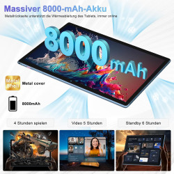 2026 Tablette Android 15 30Go RAM+128Go ROM + TF 2To 10 Pouces,Gemini AI,Octo-Core, 8000mAh,GPS,Corps intégré en métal, 5MP+8MP,