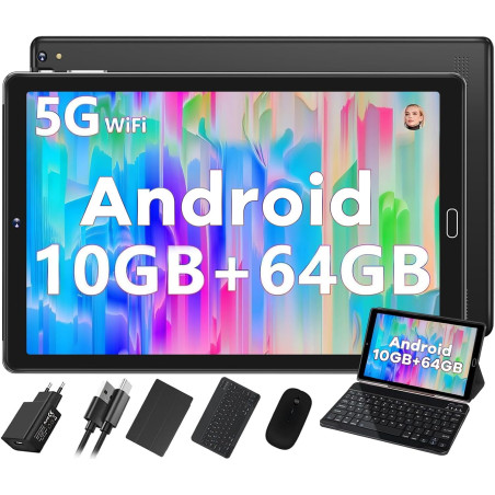2026 tablette 10 pouces android octa core avec 64rom +2to tf | 5g + 2.4g wifi | gms | fhd | bleutooth 5.0 | 8mp + 5mp | type c, 