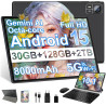 2026 Tablette Android 15 30Go RAM+128Go ROM + TF 2To 10 Pouces,Gemini AI,Octo-Core, 8000mAh,GPS,Corps intégré en métal, 5MP+8MP,