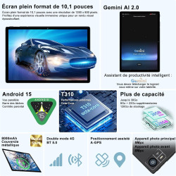 2026 Tablette Android 15 30Go RAM+128Go ROM + TF 2To 10 Pouces,Gemini AI,Octo-Core, 8000mAh,GPS,Corps intégré en métal, 5MP+8MP,