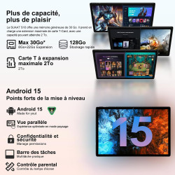 2026 Tablette Android 15 30Go RAM+128Go ROM + TF 2To 10 Pouces,Gemini AI,Octo-Core, 8000mAh,GPS,Corps intégré en métal, 5MP+8MP,