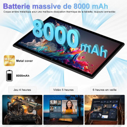 2026 Tablette Android 15 30Go RAM+128Go ROM + TF 2To 10 Pouces,Gemini AI,Octo-Core, 8000mAh,GPS,Corps intégré en métal, 5MP+8MP,
