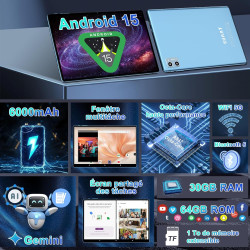 2026 tablette android 15 octa core avec 64go raom +2to tf | tablet 10 pouces | 5g + 2.4g wifi | fhd | gms | bleutooth 5.0 | 8mp 