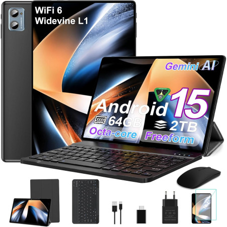 2026 tablette android 15 octa core avec 64go raom +2to tf tablet 10 pouces|5g + 2.4g wifi | fhd | gms | bleutooth 5.0 | 8mp + 5m