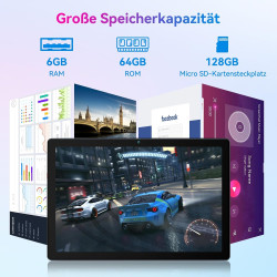 Tablette android, tablette 10 pouces, 6 go + 64 go (extensible jusqu'à 128 go), tablette android avec bleutooth 5.2, wi-fi 6, do