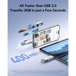 Lexar D50E 256 Go Clé USB Double SSD, Performances Élevées Jusqu'à 400 Mo/s en Lecture et 360 Mo/s en Écriture, Ports USB-C et U