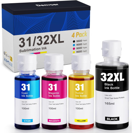 Denvoer 31 32XL Bouteille Encre Compatible avec Encre HP 31 et HP 32xl pour HP Smart Tank 7305 7005 5105 5106 5108 7605 7606 Ser