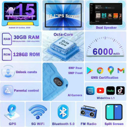 SUMTAB Tablette Tactile Enfant 10" HD, Android 15 Tablette pour Enfants, 30 Go RAM + 128 Go ROM (Extensible 2 to), 5G Wi-FI 6, p