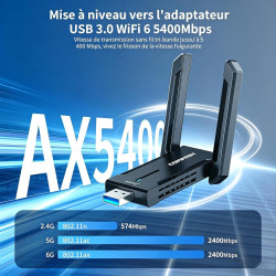 COMFAST Clé WiFi 6E, Clé WiFi pour PC AX5400 Mbps Tri-Bande 6GHZ / 5GHz / 2,4GHz Cle WiFi USB, Adaptateur WiFi Puissante Compati