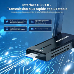 COMFAST Clé WiFi 6E, Clé WiFi pour PC AX5400 Mbps Tri-Bande 6GHZ / 5GHz / 2,4GHz Cle WiFi USB, Adaptateur WiFi Puissante Compati