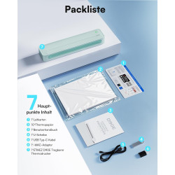 Imprimante thermique d90e portable sans encre bleutooth – 203 dpi, compatible ios/android/pc, idéale pour bureau voyage maison