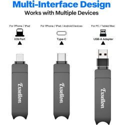 Cle USB iPhone Stockage 128 Go, sans Application – Stockez Photos et vidéos, Cle USB pour iPhone/Pad/Android/PC