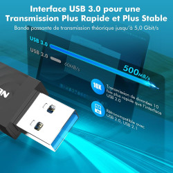 NEWFAST Clé WiFi Puissante AC1300 Mbps NF-U323, Nano Adaptateur USB WiFi, Double Bande 2.4G / 5GHz Clé WiFi pour PC, MU-MIMO, US