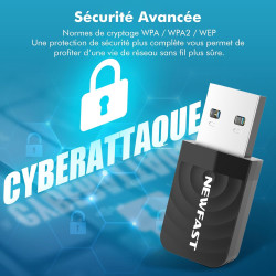 NEWFAST Clé WiFi Puissante AC1300 Mbps NF-U323, Nano Adaptateur USB WiFi, Double Bande 2.4G / 5GHz Clé WiFi pour PC, MU-MIMO, US