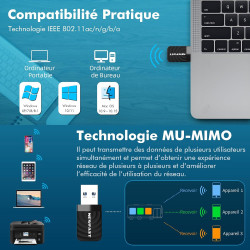 NEWFAST Clé WiFi Puissante AC1300 Mbps NF-U323, Nano Adaptateur USB WiFi, Double Bande 2.4G / 5GHz Clé WiFi pour PC, MU-MIMO, US