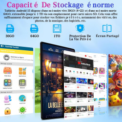 ZIOVO Tablette Enfants 10 Pouces Android 15, 30Go RAM+64Go ROM (TF 2To), 5G WiFi Tablettes, Gemini AI, Octa-Core/Widevine L1/Fac