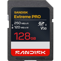 SANDISK Extreme Pro Carte SD UHS-I de 128 Go (Jusqu’à 250 Mo/s en Lecture et Jusqu’à 120 Mo/s en écriture, vidéo 4K UHD, U3, V30