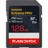 SANDISK Extreme Pro Carte SD UHS-I de 128 Go (Jusqu’à 250 Mo/s en Lecture et Jusqu’à 120 Mo/s en écriture, vidéo 4K UHD, U3, V30