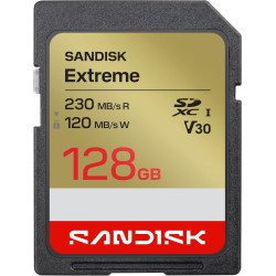 SANDISK Extreme Carte SD UHS-I 128 Go (Jusqu’à 230 Mo/s en Lecture et 120 Mo/s en écriture, vidéo 4K UHD, U3, V30) SANDISK Memor