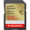 SANDISK Extreme Carte SD UHS-I 128 Go (Jusqu’à 230 Mo/s en Lecture et 120 Mo/s en écriture, vidéo 4K UHD, U3, V30) SANDISK Memor