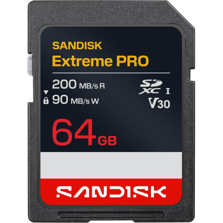 SANDISK Extreme Pro Carte SD UHS-I de 64 Go (Jusqu’à 200 Mo/s en Lecture et Jusqu’à 90 Mo/s en écriture, vidéo 4K UHD, U3, V30) 