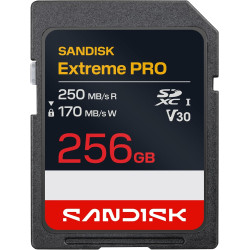 SANDISK Extreme Pro Carte SD UHS-I de 256 Go, Jusqu’à 250 Mo/s en Lecture et Jusqu’à 170 Mo/s en écriture, vidéo 4K UHD, U3, V30