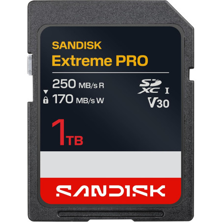 SANDISK Extreme Pro Carte SD UHS-I de 1 to (Jusqu’à 250 Mo/s en Lecture et Jusqu’à 170 Mo/s en écriture, vidéo 4K UHD, U3, V30) 