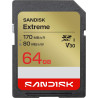 SANDISK Extreme Carte SD UHS-I 64 Go (Jusqu’à 170 Mo/s en Lecture et 80 Mo/s en écriture, vidéo 4K UHD, U3, V30) SANDISK Memory 