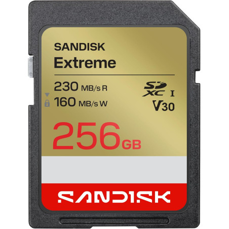SANDISK Extreme Carte SD UHS-I 256 Go (Jusqu’à 230 Mo/s en Lecture et 160 Mo/s en écriture, vidéo 4K UHD, U3, V30) SANDISK Memor