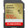 SANDISK Extreme Carte SD UHS-I 512 Go (Jusqu’à 230 Mo/s en Lecture et 160 Mo/s en écriture, vidéo 4K UHD, U3, V30) SANDISK Memor
