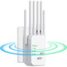Répéteur WiFi, 1200 Mbps Amplificateur WiFi Puissant Double Bande 5 GHz & 2,4 GHz avec WPS, 6 Antennes et 2 Ports Gigabit Ethern