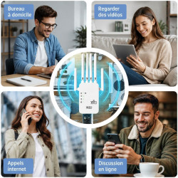 Répéteur WiFi, 1200 Mbps Amplificateur WiFi Puissant Double Bande 5 GHz & 2,4 GHz avec WPS, 6 Antennes et 2 Ports Gigabit Ethern