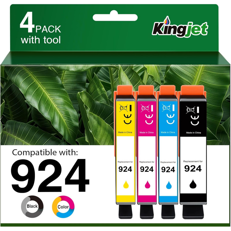 KINGJET 924 Cartouches d'encre pour HP 924 Cartouches compatibles avec HP OfficeJet 8120e 8122e 8124e 8125e pour OfficeJet Pro 8
