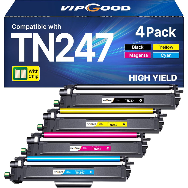 VIPGOOD TN247 DCP-L3550CDW TN 243CMYK Cartouches de Toner Compatible pour Brother TN-247 TN243 pour MFC-L3750CDW DCP-L3550CDW MF
