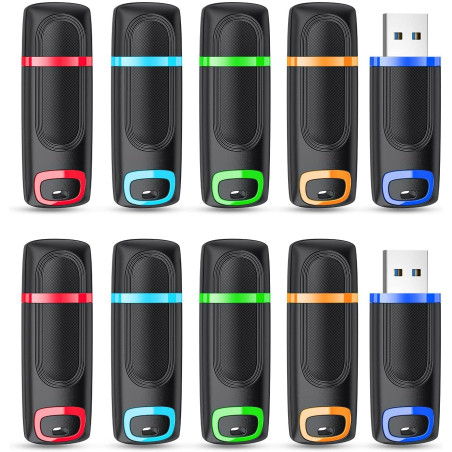 Lot de 10 Clé USB 128Go, Vansuny Cle USB 128Go 2.0 Stockage Données avec Lumière LED pour PC tablettes/Laptop/autoradio/TV(5 Col